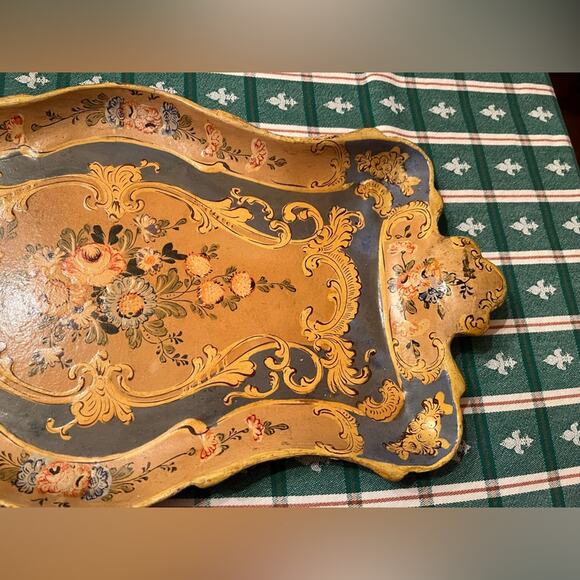 Vintage Made in Japan Alcohol Proof Paper Mache Blue Pink Mustard Serving Tray - Picture 4 of 8